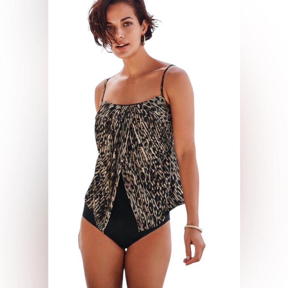 Miraclesuit Black and Tan Animal-Print Tankini